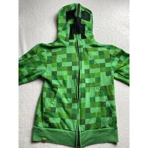 Minecraft Creeper Full Zip Hoodie Boys Size L Green Pixelated Mad Engine 2021